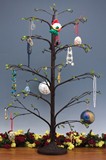 Large Metal Tree with Glass Leaves Blown Glass Ball & Ornament Stand