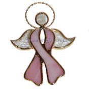 Stained Glass Cancer Angel - Pink w/ Silver Finish